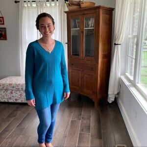 LOFT Blue Tunic Sweater With Flared Sleeves, S